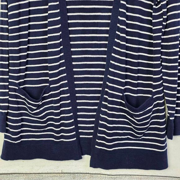 J.Crew Navy White Striped Open Front Cardigan M - Picture 2 of 7